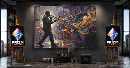 New Orleans Jazz Canvas Wall Art, Colorful Trombone Player Print for Home Bar or Lounge — Poster wall art