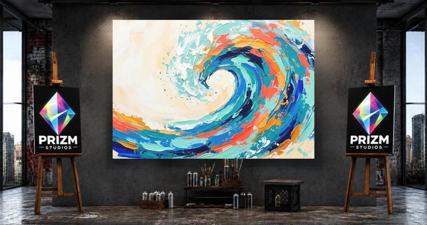 Ocean Wave Canvas Wall Art, Colorful Abstract Coastal Print for Modern Beach House or Living Room — Poster wall art