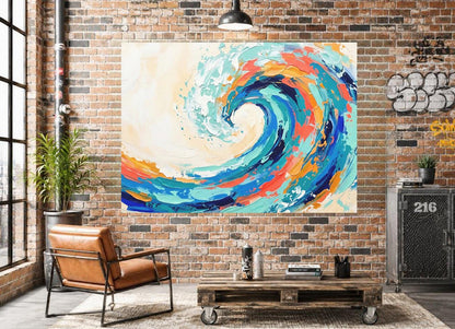 Ocean Wave Canvas Wall Art, Colorful Abstract Coastal Print for Modern Beach House or Living Room — Framed Print wall art