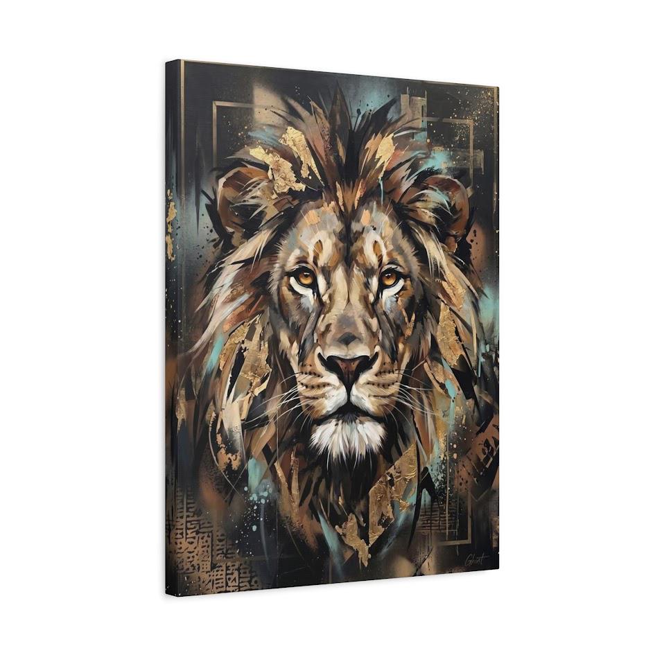 Lion Canvas Wall Art, Abstract Gold Leaf Predator Print for Executive Office or Man Cave — Canvas wall art