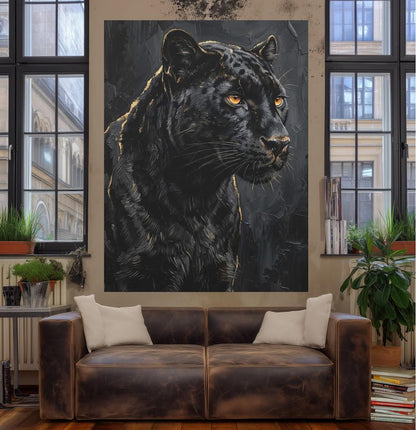 Black Panther Canvas Wall Art, Dark Moody Abstract Animal Print for Industrial Loft or Man Cave — Framed Print wall art