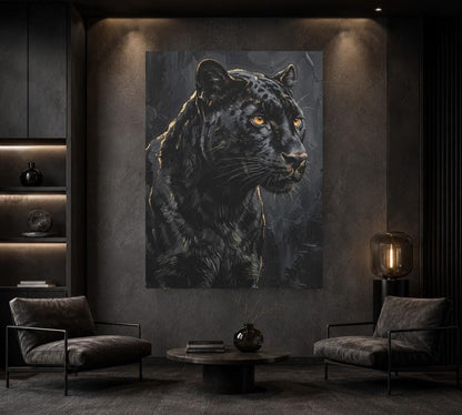 Black Panther Canvas Wall Art, Dark Moody Abstract Animal Print for Industrial Loft or Man Cave — Framed Print wall art