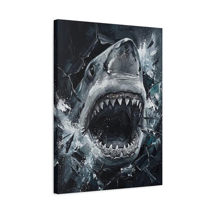 Great White Shark Canvas Wall Art, Aggressive Ocean Predator Print for Executive Office or Man Cave — Canvas wall art