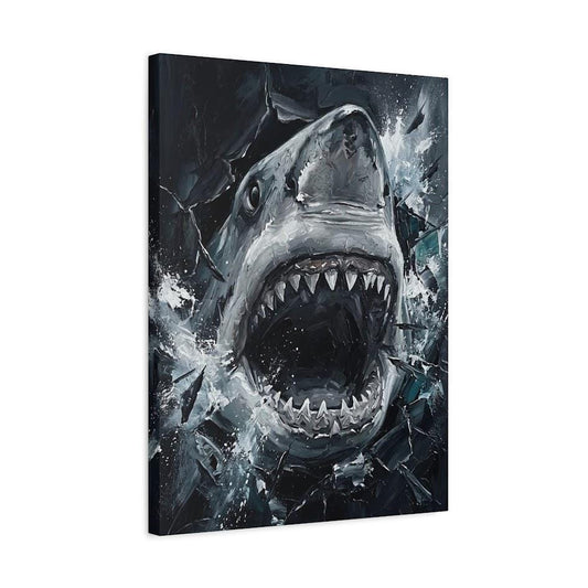Great White Shark Canvas Wall Art, Aggressive Ocean Predator Print for Executive Office or Man Cave — Canvas wall art