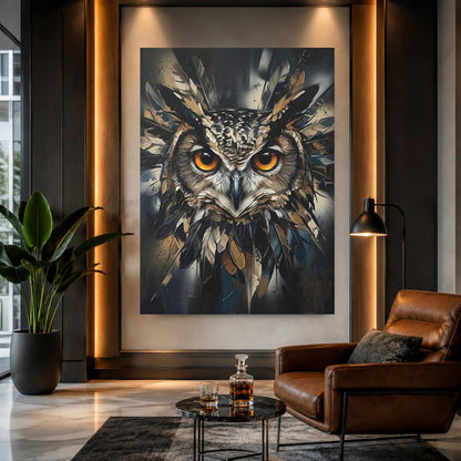 Dark Moody Owl Canvas Wall Art, Abstract Night Bird Print for Dark Academia Decor or Executive Office — Framed Print wall art
