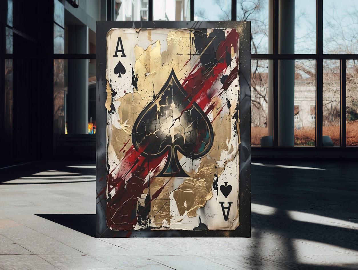 Ace of Spades Canvas Wall Art, Abstract Poker Print for Luxury Man Cave or Game Room Decor — Framed Print wall art