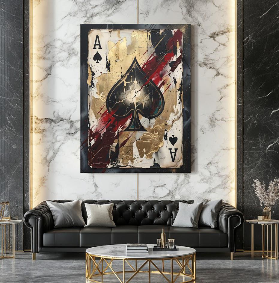 Ace of Spades Canvas Wall Art, Abstract Poker Print for Luxury Man Cave or Game Room Decor — Framed Print wall art