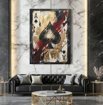 Ace of Spades Canvas Wall Art, Abstract Poker Print for Luxury Man Cave or Game Room Decor — Framed Print wall art