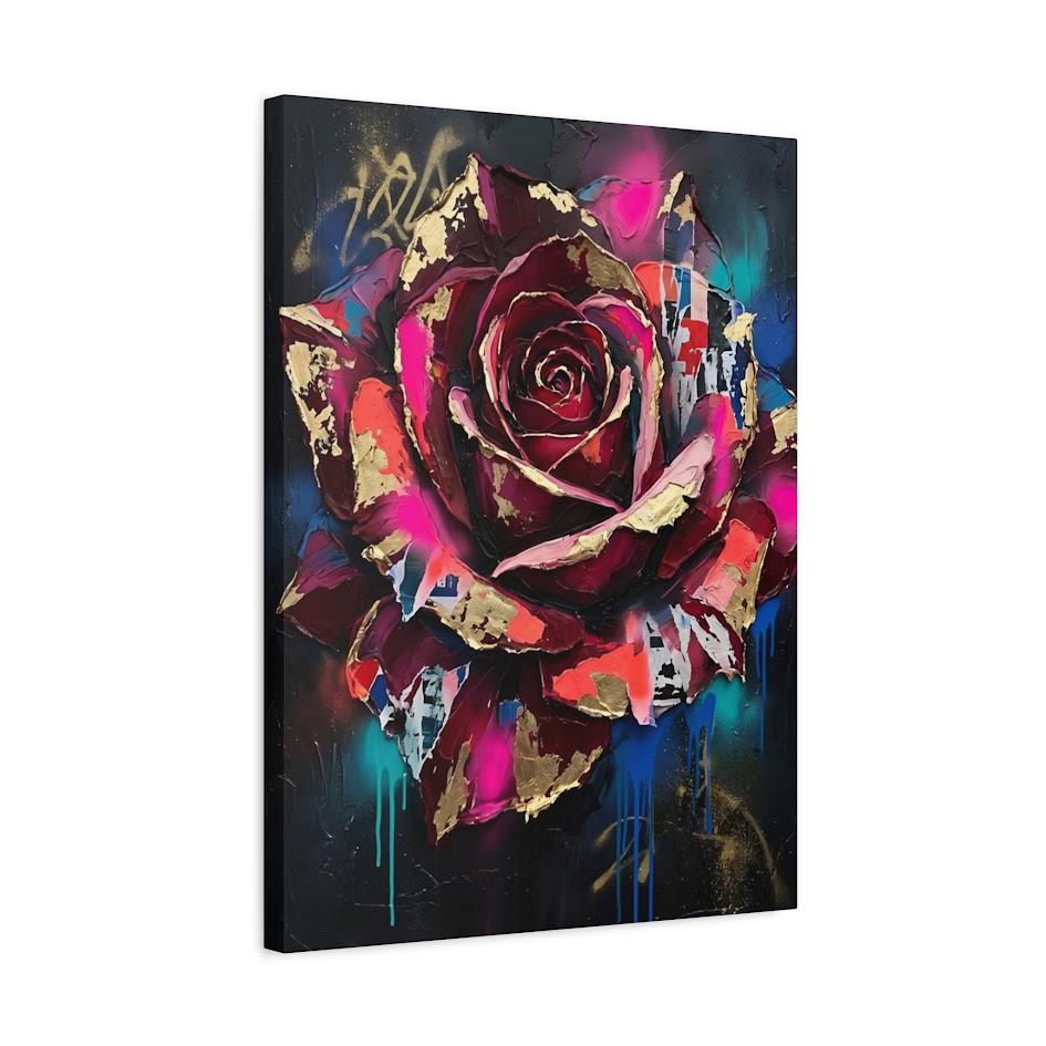 Dark Moody Floral Canvas Wall Art, Abstract Street Art Rose Print for Eclectic Bedroom or Lounge — Canvas wall art