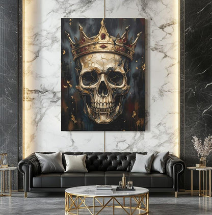Crowned Skull Canvas Wall Art, Dark Moody Memento Mori Print for Luxury Man Cave or Bachelor Pad — Framed Print wall art