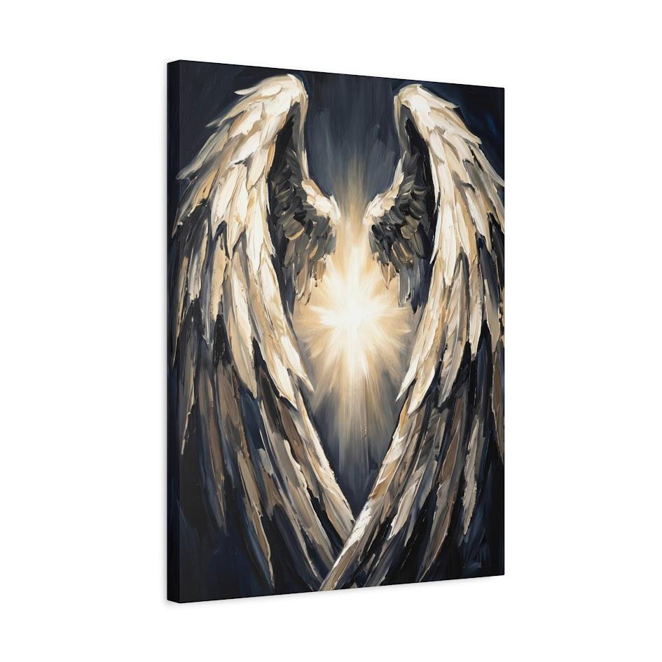 Angel Wings Canvas Wall Art, Dark Moody Abstract Spiritual Print for Modern Bedroom or Prayer Room Decor — Canvas wall art