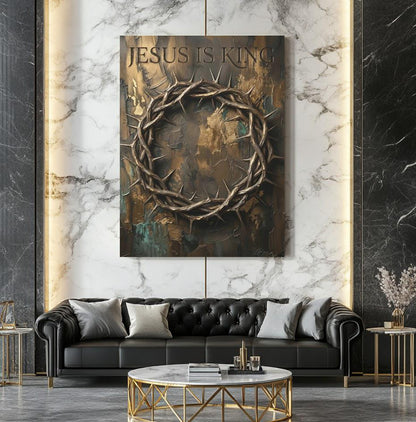 Jesus Is King Canvas Wall Art, Crown of Thorns Christian Print for Pastor Office or Church Decor — Framed Print wall art