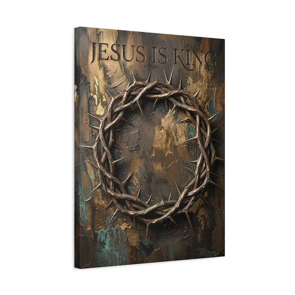 Jesus Is King Canvas Wall Art, Crown of Thorns Christian Print for Pastor Office or Church Decor — Canvas wall art