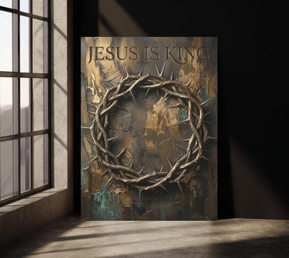Jesus Is King Canvas Wall Art, Crown of Thorns Christian Print for Pastor Office or Church Decor — Poster wall art