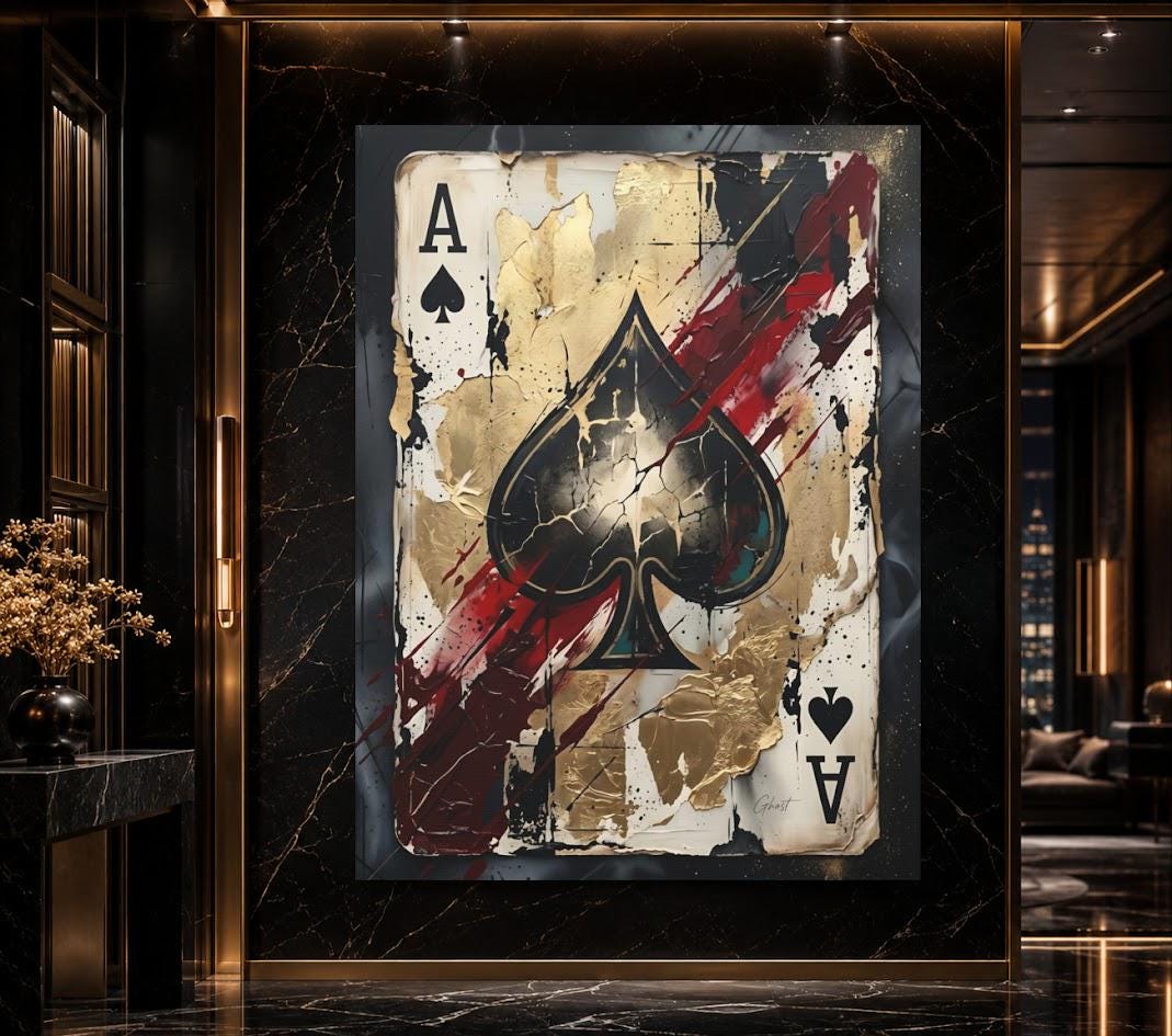Ace of Spades Canvas Wall Art, Abstract Poker Print for Luxury Man Cave or Game Room Decor — Poster wall art