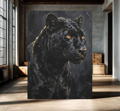 Black Panther Canvas Wall Art, Dark Moody Abstract Animal Print for Industrial Loft or Man Cave — Framed Print wall art