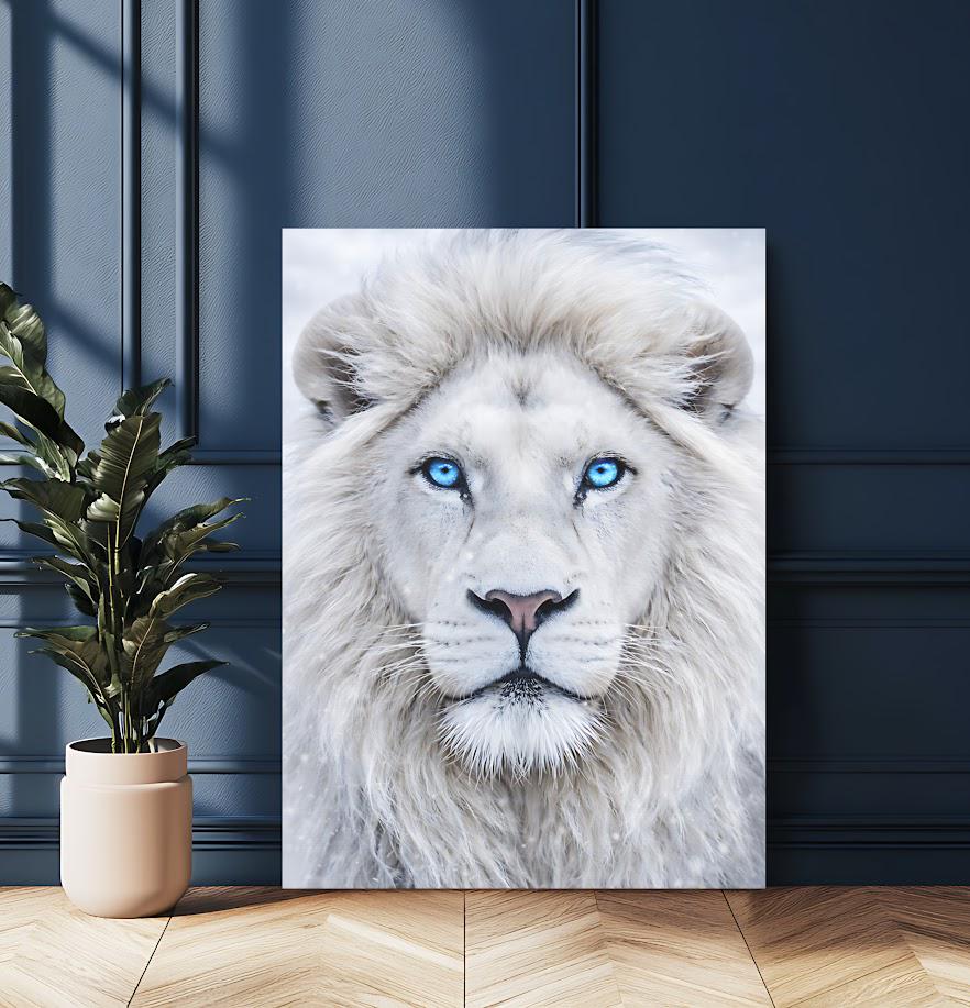 White Lion Wall Art | Majestic Wildlife Canvas Print, Big Cat Decor (Poster) — Poster wall art