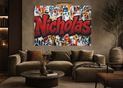 Personalized Graffiti Name Wall Art, Custom Street Art Canvas or Poster — Framed Print wall art