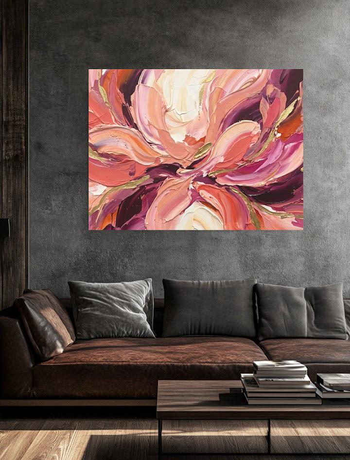 Pink Floral Canvas Wall Art, Colorful Abstract Flower for Living Room — Framed Print wall art