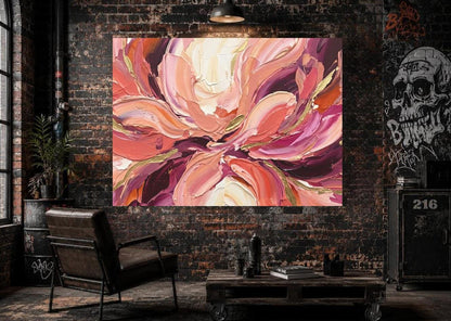 Pink Floral Canvas Wall Art, Colorful Abstract Flower for Living Room — Framed Print wall art