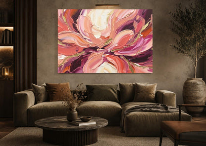 Pink Floral Canvas Wall Art, Colorful Abstract Flower for Living Room — Framed Print wall art