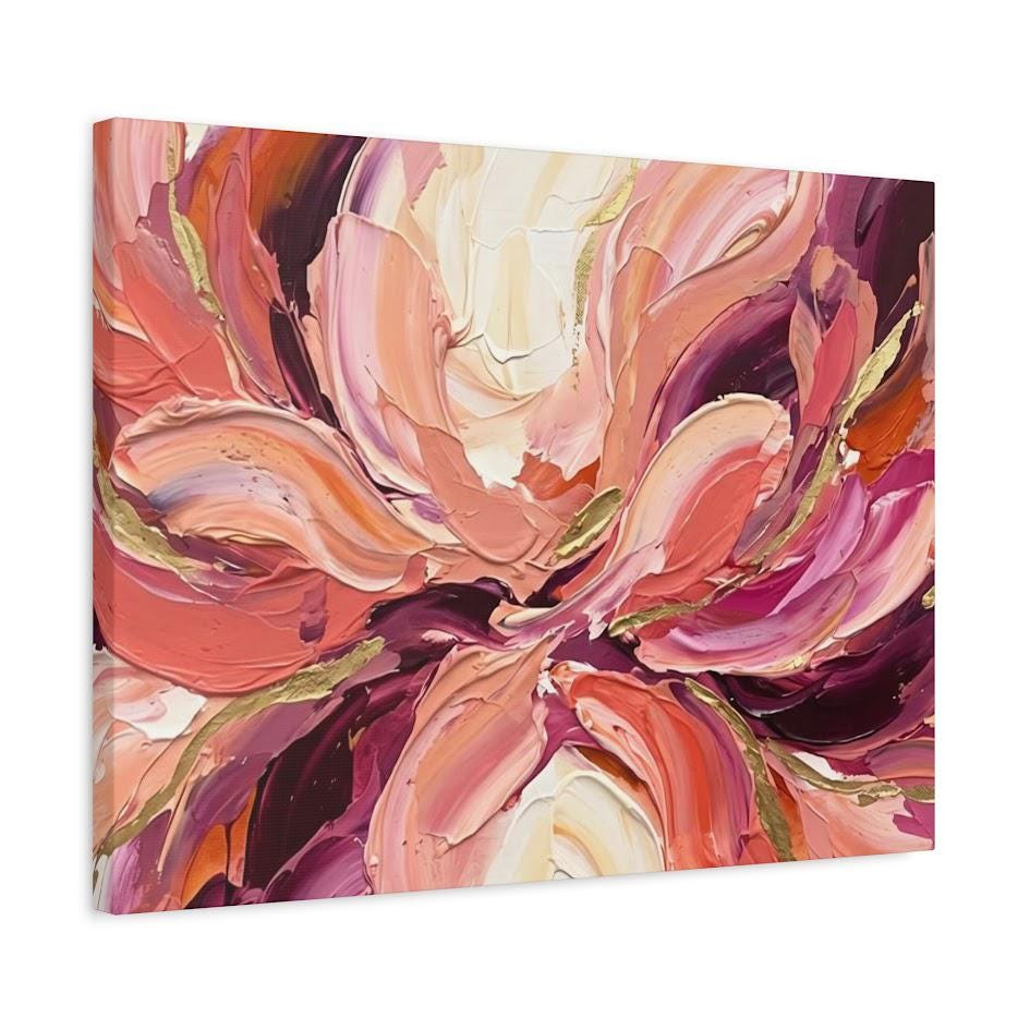 Pink Floral Canvas Wall Art, Colorful Abstract Flower for Living Room — Canvas wall art
