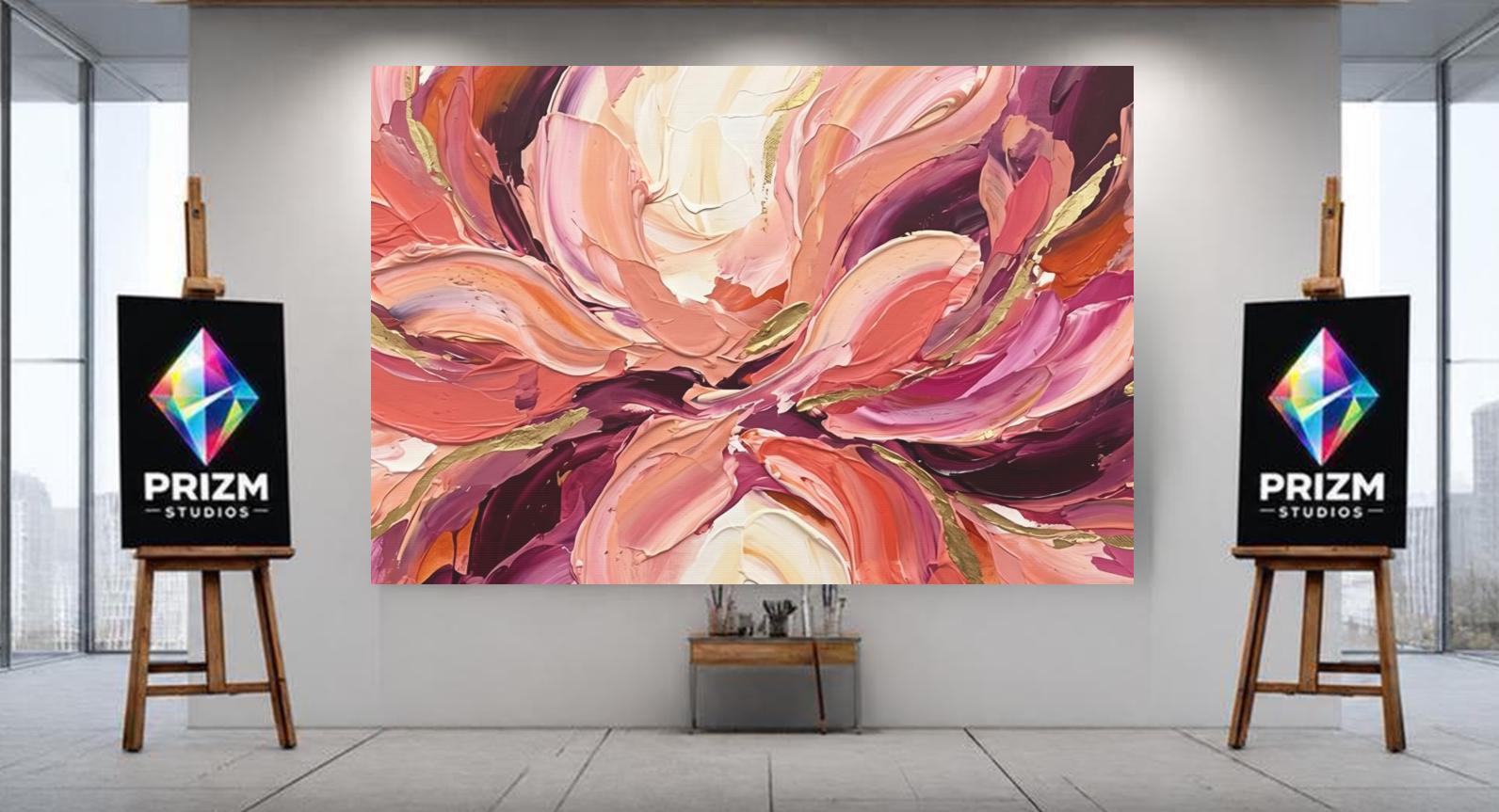 Pink Floral Canvas Wall Art, Colorful Abstract Flower for Living Room — Framed Print wall art