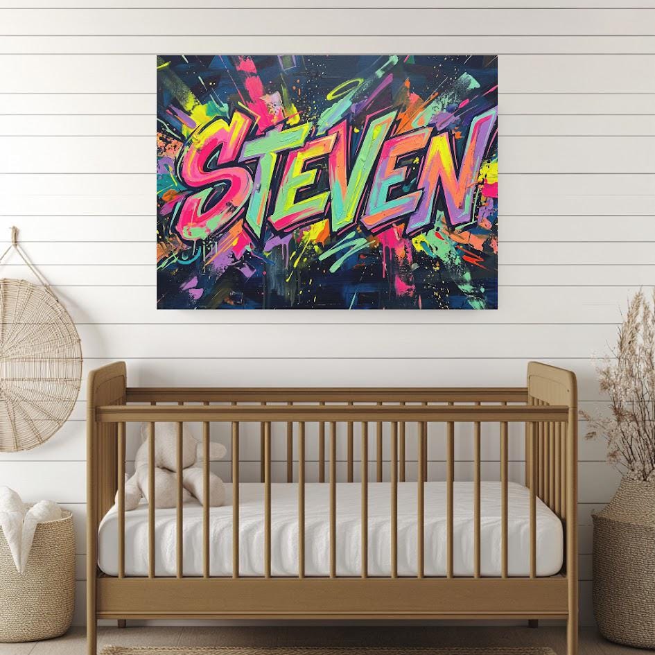 Personalized Graffiti Name Wall Art, Custom Street Art Canvas or Poster — Framed Print wall art