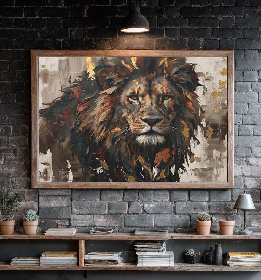 Lion Canvas Wall Art, Luxury Wildlife Portrait for Living Room — Framed Print wall art