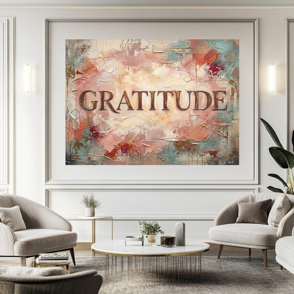 Gratitude Wall Art, Inspirational Canvas Print for Living Room Decor — Framed Print wall art