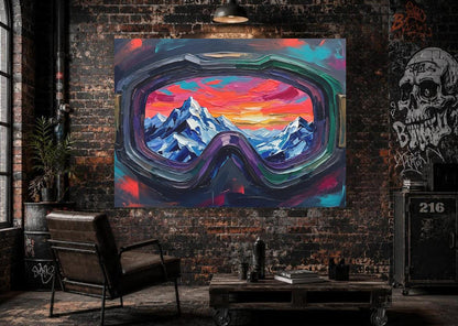 Ski Goggles Mountain Canvas Art, Colorful Snowboard Wall Print — Framed Print wall art