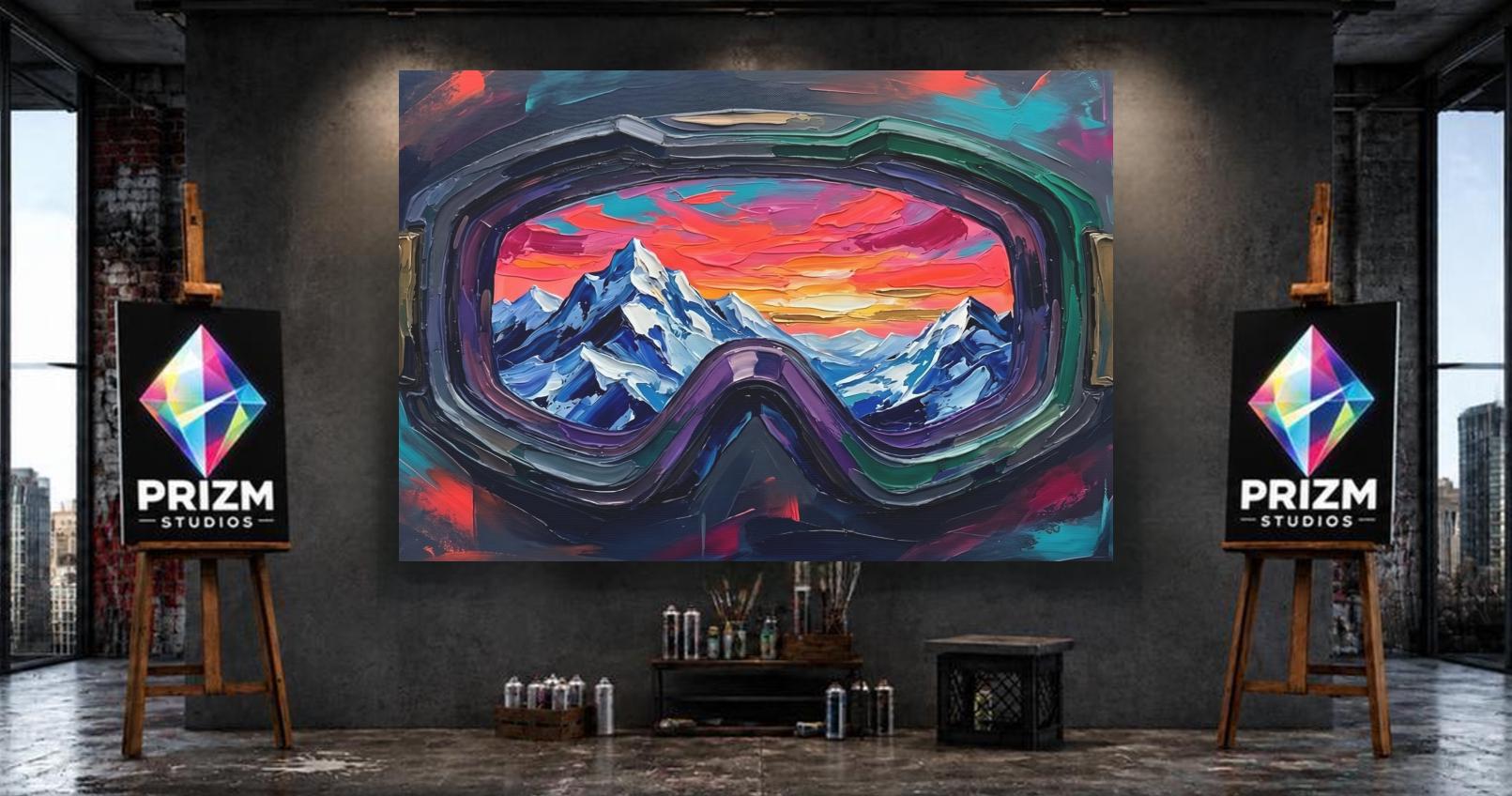 Ski Goggles Mountain Canvas Art, Colorful Snowboard Wall Print — Framed Print wall art