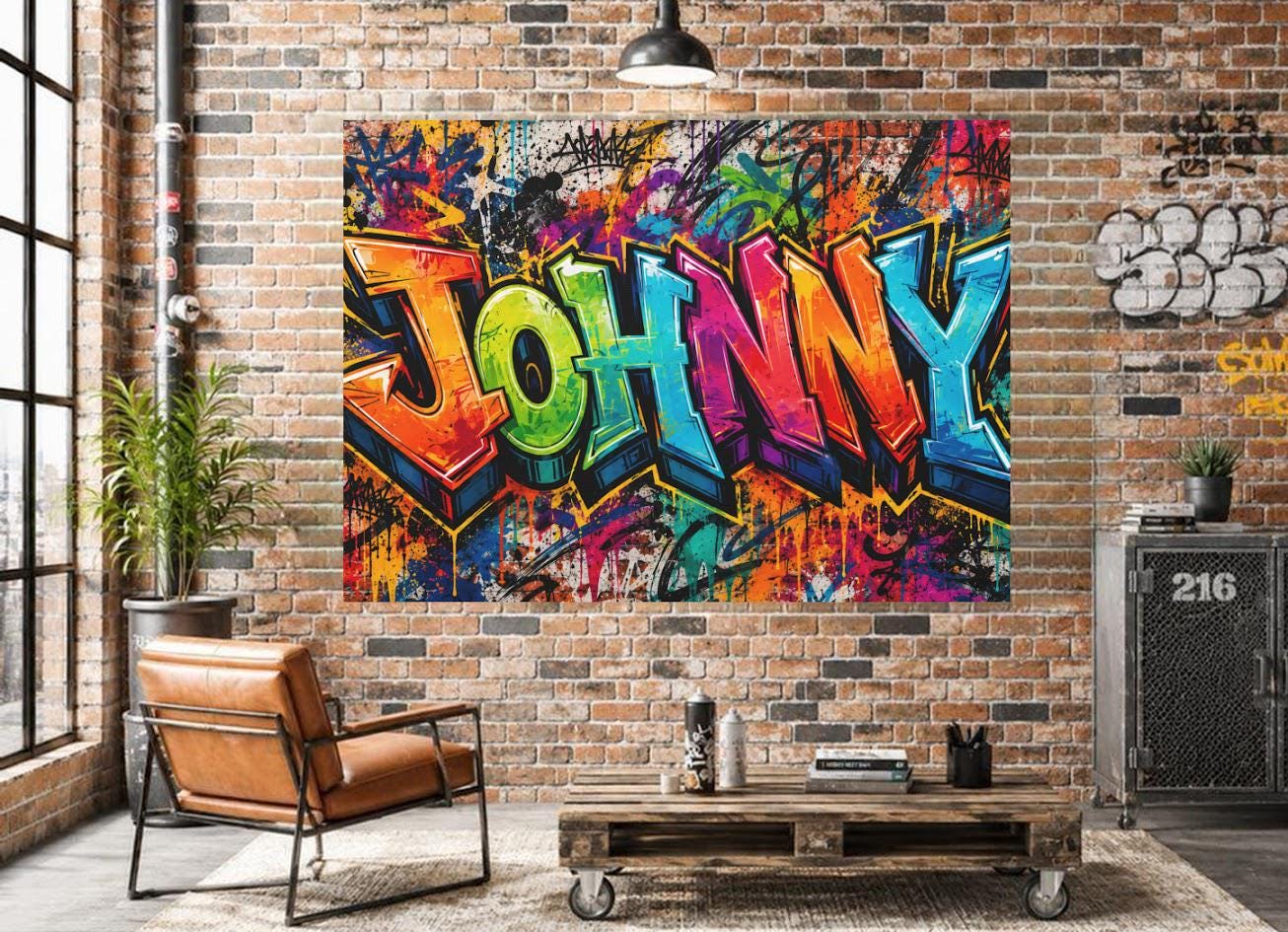 Personalized Graffiti Name Wall Art, Custom Urban Canvas or Poster — Framed Print wall art