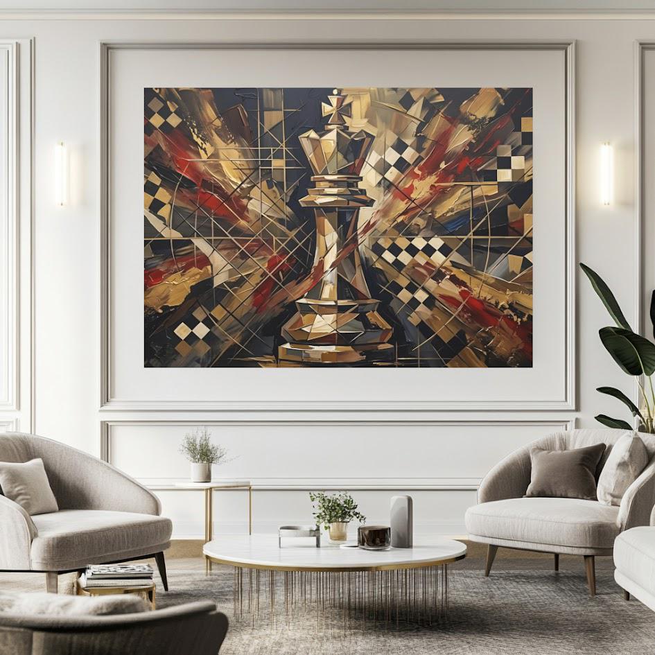 Chess King Canvas Wall Art, Gold Strategy Print for Office Decor — Framed Print wall art