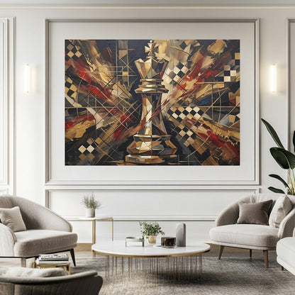 Chess King Canvas Wall Art, Gold Strategy Print for Office Decor — Framed Print wall art