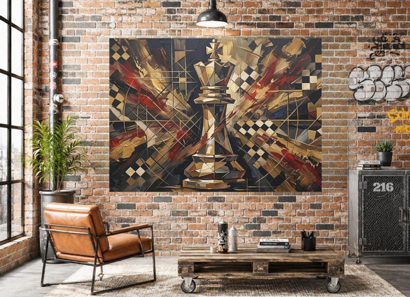 Chess King Canvas Wall Art, Gold Strategy Print for Office Decor — Framed Print wall art
