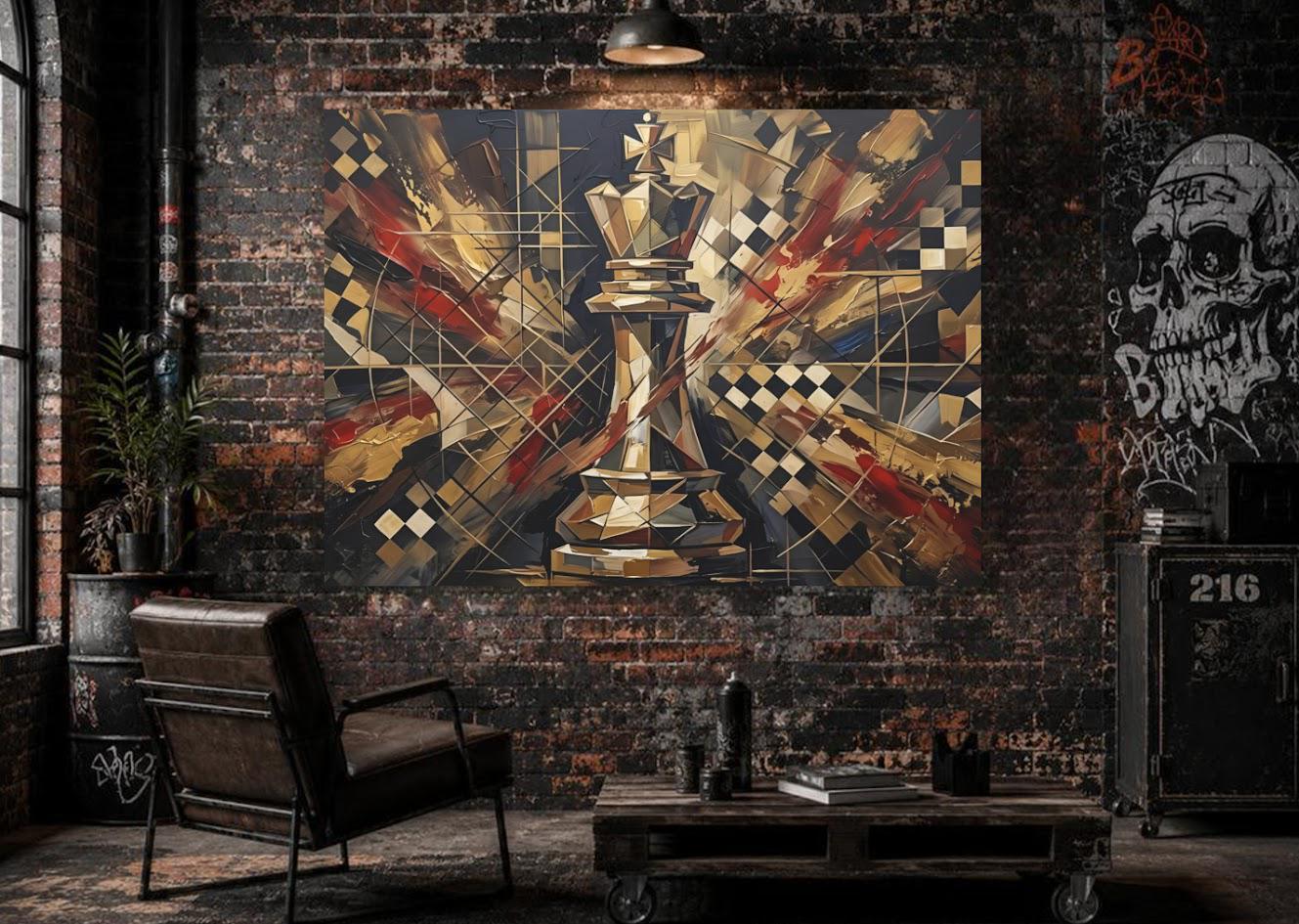 Chess King Canvas Wall Art, Gold Strategy Print for Office Decor — Framed Print wall art