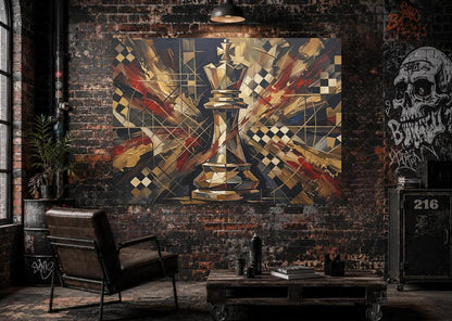 Chess King Canvas Wall Art, Gold Strategy Print for Office Decor — Framed Print wall art