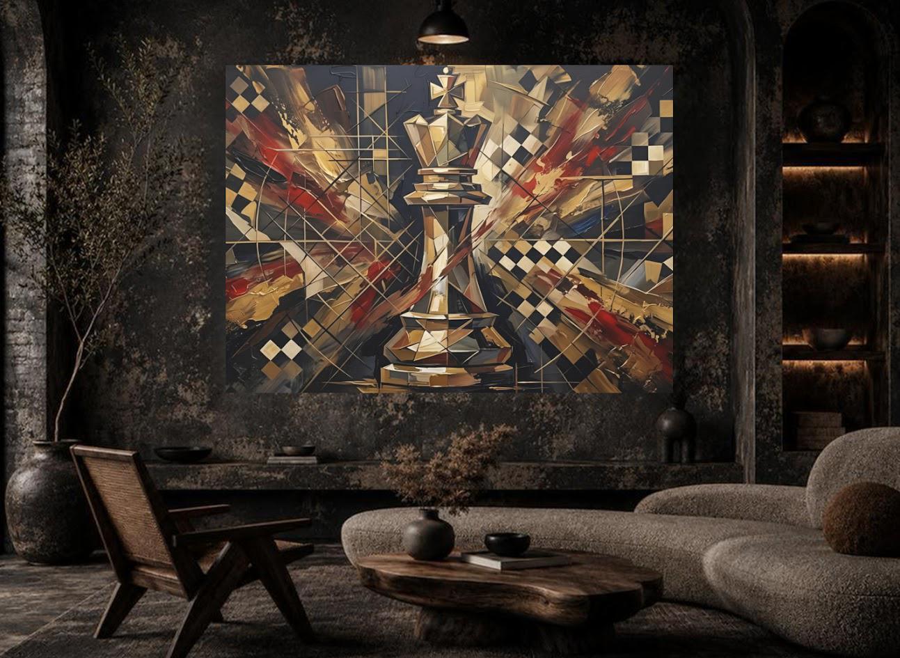 Chess King Canvas Wall Art, Gold Strategy Print for Office Decor — Framed Print wall art
