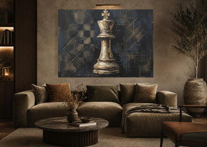 Chess King Canvas Wall Art, Black Gold Strategy Print for Office — Framed Print wall art