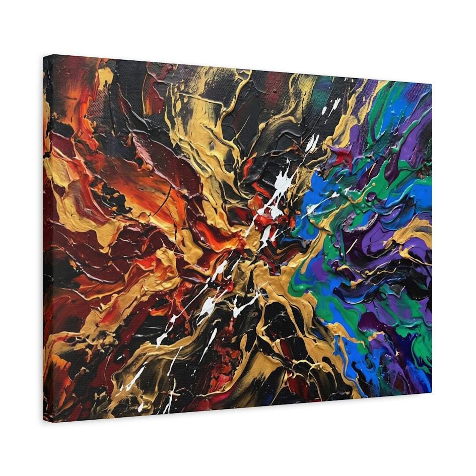 Colorful Abstract Canvas Wall Art, Bold Gold Statement Print for Living Room — Canvas wall art