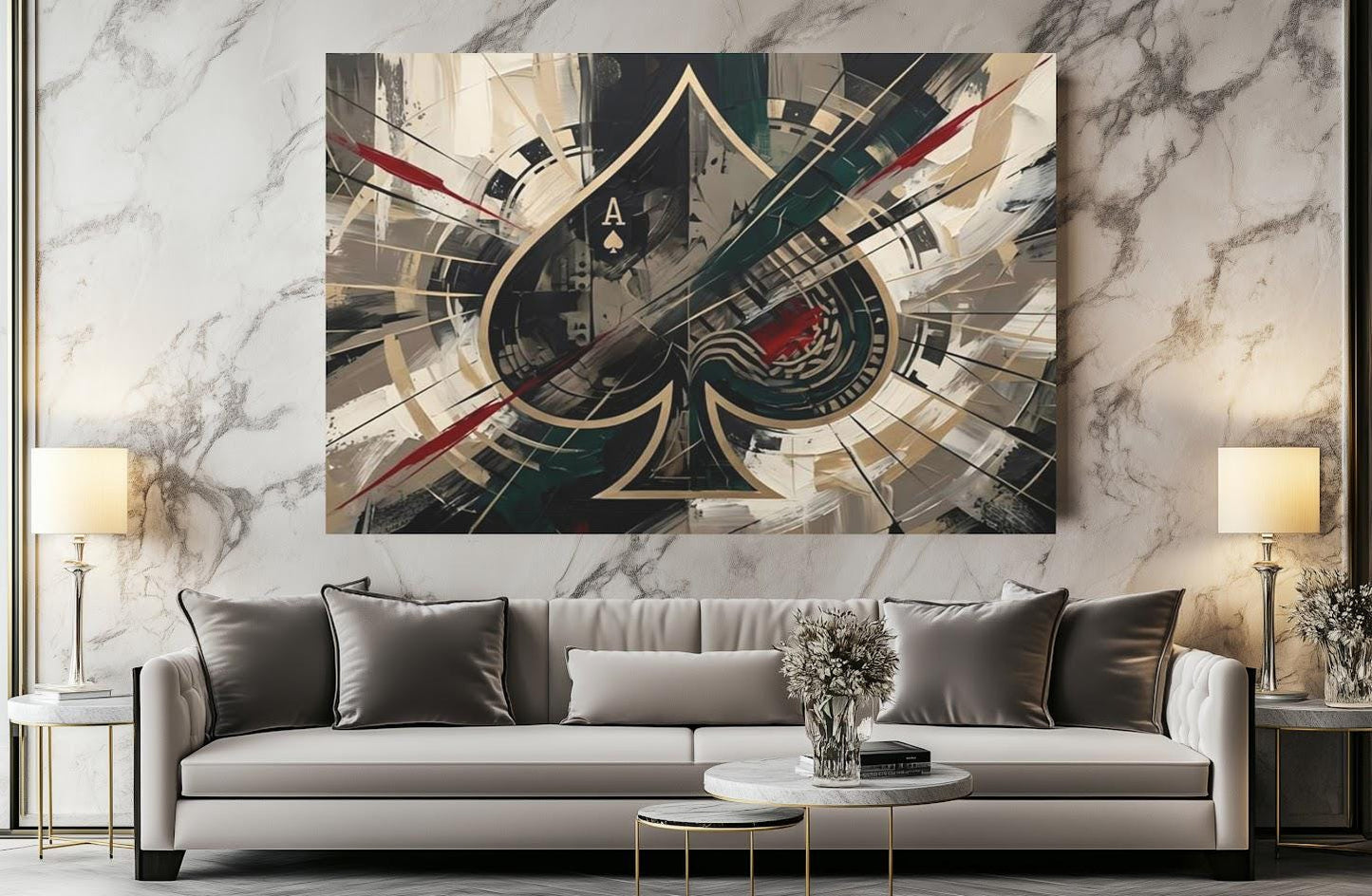 Ace of Spades Wall Art, Luxury Poker Canvas Print for Game Room — Framed Print wall art