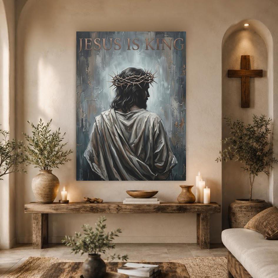 Jesus Is King Wall Art, Crown of Thorns Christian Canvas Print — Framed Print wall art