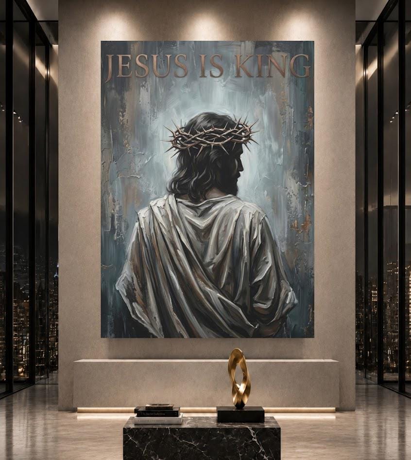 Jesus Is King Wall Art, Crown of Thorns Christian Canvas Print — Framed Print wall art
