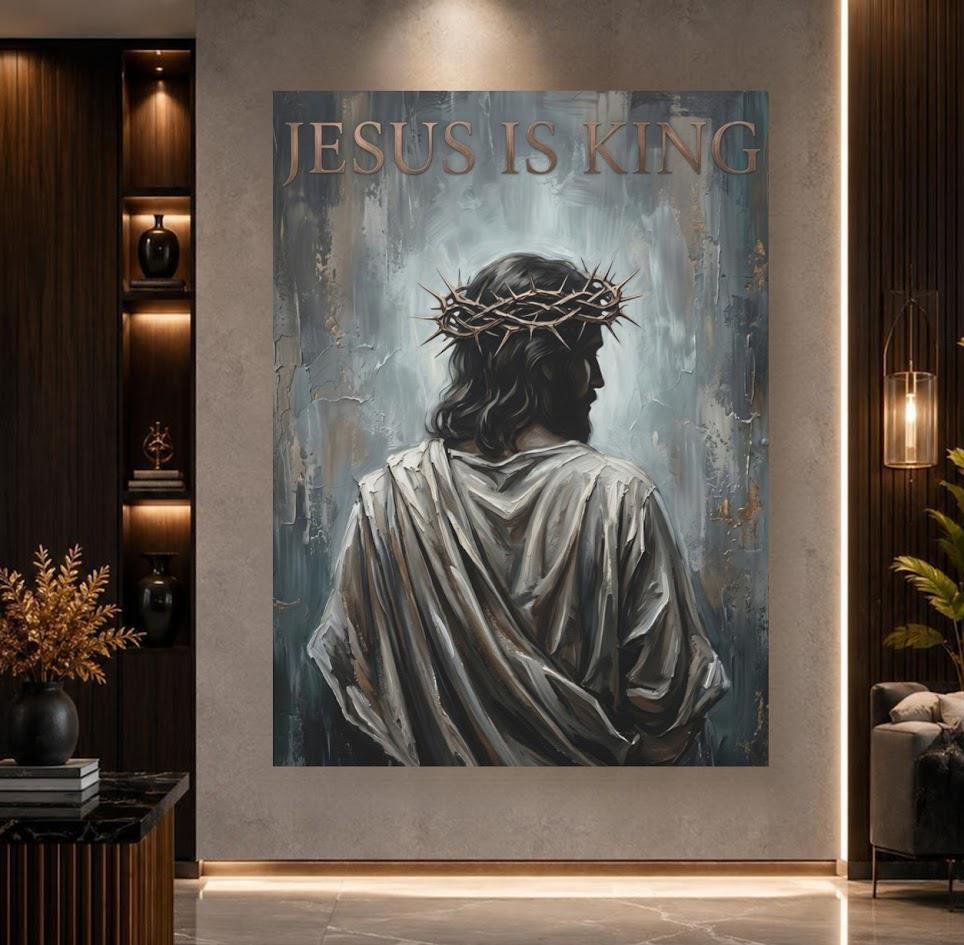 Jesus Is King Wall Art, Crown of Thorns Christian Canvas Print — Framed Print wall art
