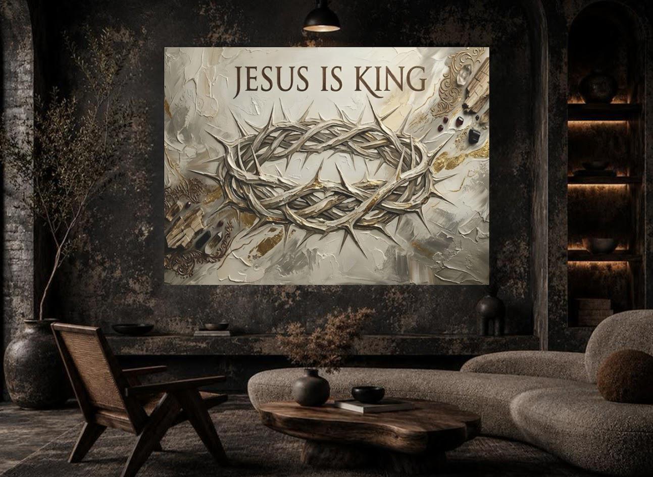 Jesus Is King Wall Art, Crown of Thorns Christian Canvas Print — Framed Print wall art