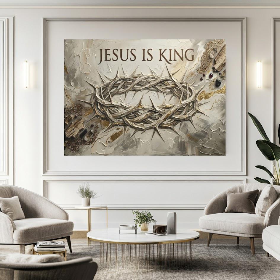 Jesus Is King Wall Art, Crown of Thorns Christian Canvas Print — Framed Print wall art