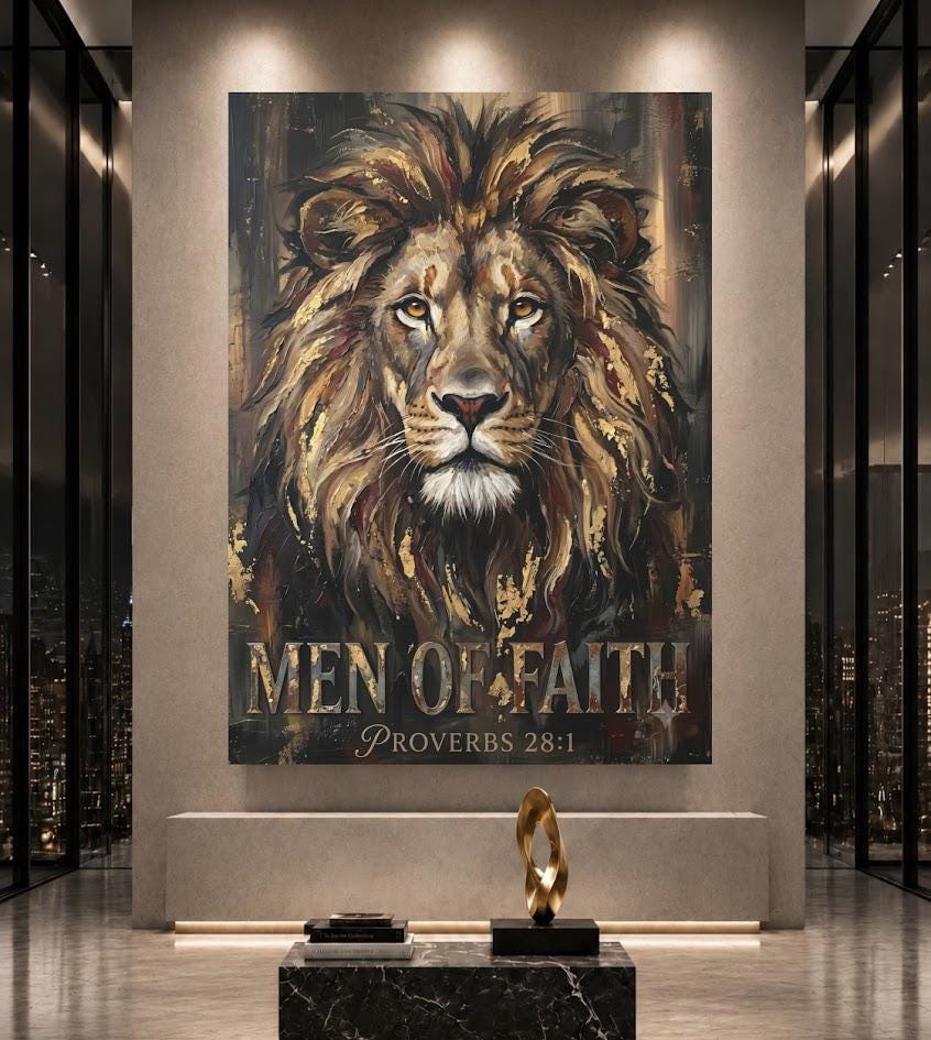 Lion of Faith Canvas Print | Proverbs 28:1 Wall Art Poster — Framed Print wall art