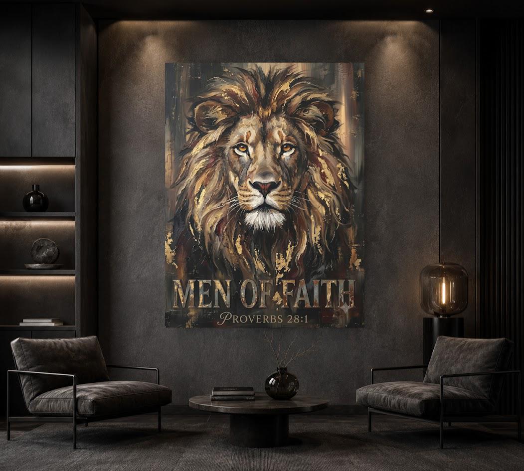 Lion of Faith Canvas Print | Proverbs 28:1 Wall Art Poster — Framed Print wall art