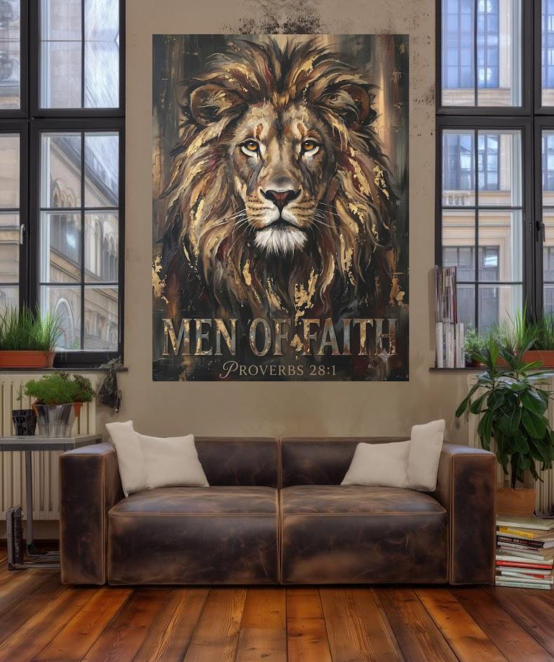 Lion of Faith Canvas Print | Proverbs 28:1 Wall Art Poster — Framed Print wall art